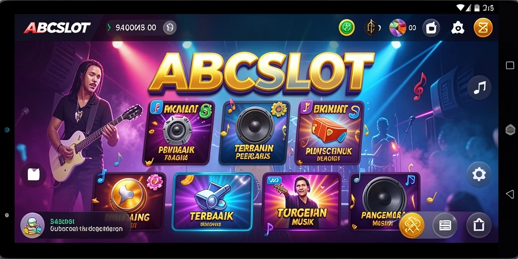 Screenshot utama ABCSLOT menampilkan gameplay musik yang dinamis dan seru.