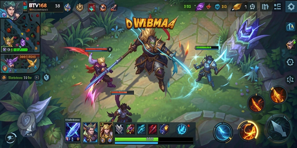 Tangkapan layar dari BTV168 menunjukkan aksi intens pertempuran MOBA.