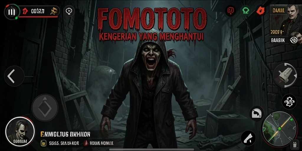 Screenshot gameplay FOMOTOTO menampilkan suasana Horror yang mencekam.