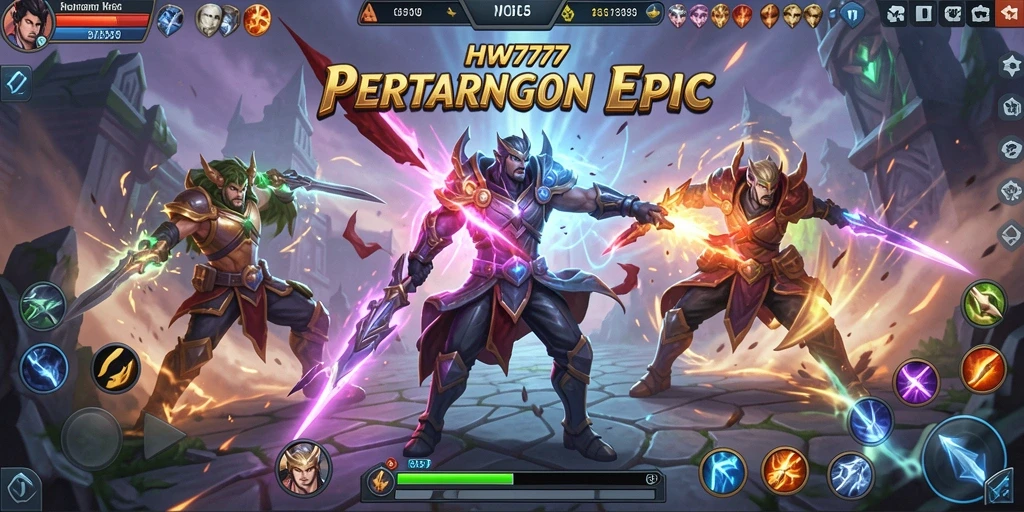 Tampilan gameplay <strong>HW777</strong> dengan aksi seru di arena MOBA.