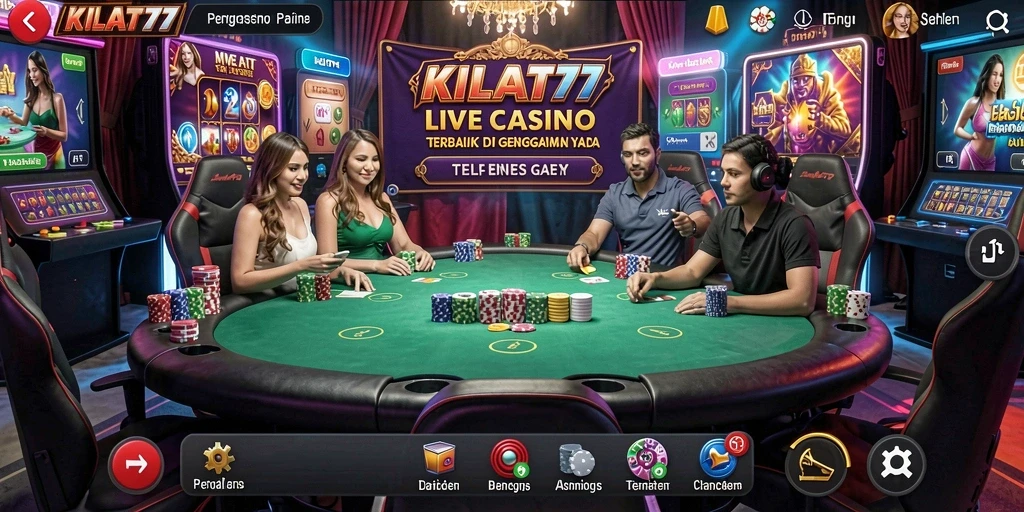 Screenshot gameplay KILAT77 menunjukkan antarmuka Live Casino yang menakjubkan.
