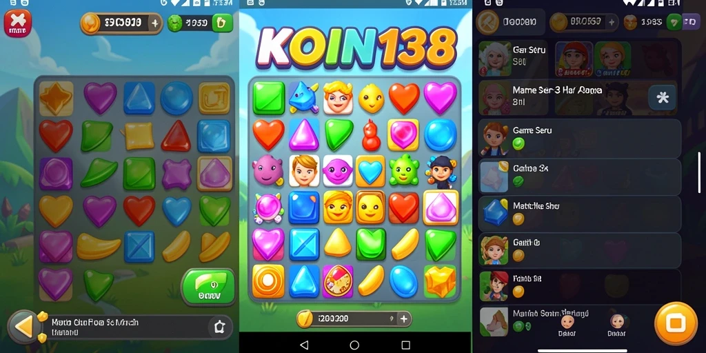 Tampilan gameplay seru KOIN138 saat mencocokkan koin dalam level Match-3.
