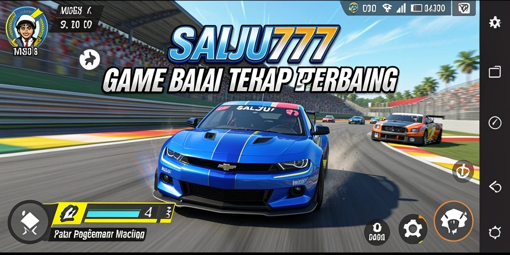 Screenshot dari gameplay SALJU777 yang menampilkan aksi balap mendebarkan.