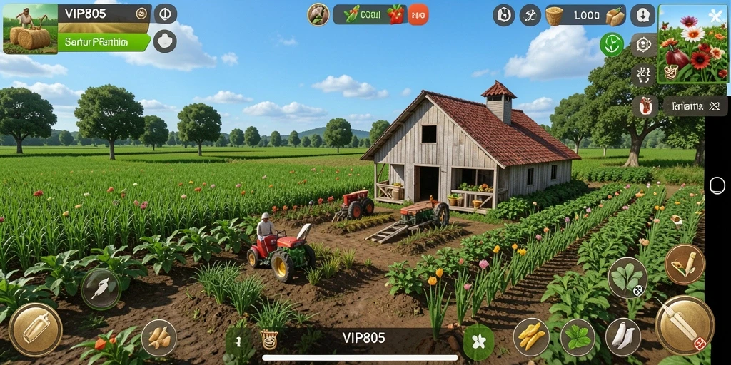 Tampilan gameplay VIP805 yang seru dengan pertanian yang menawan.